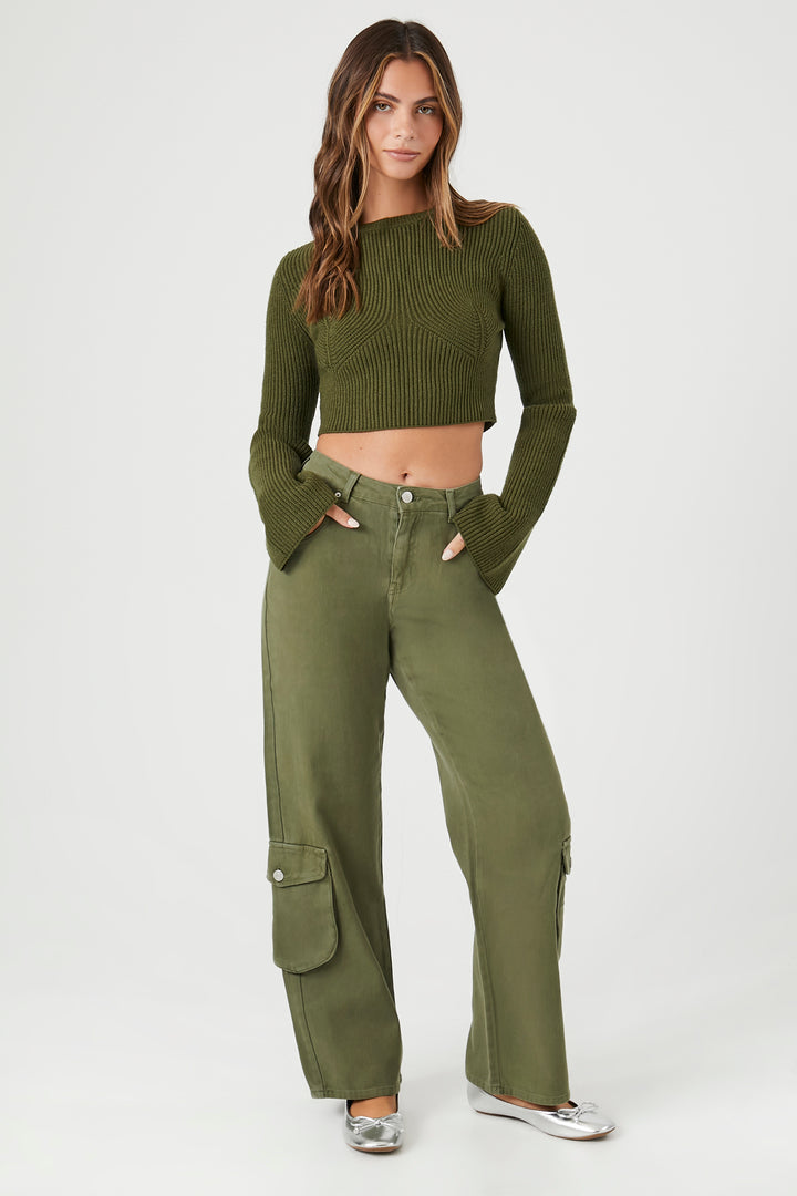 Cropped Rib-Knit Sweater - Fatigue