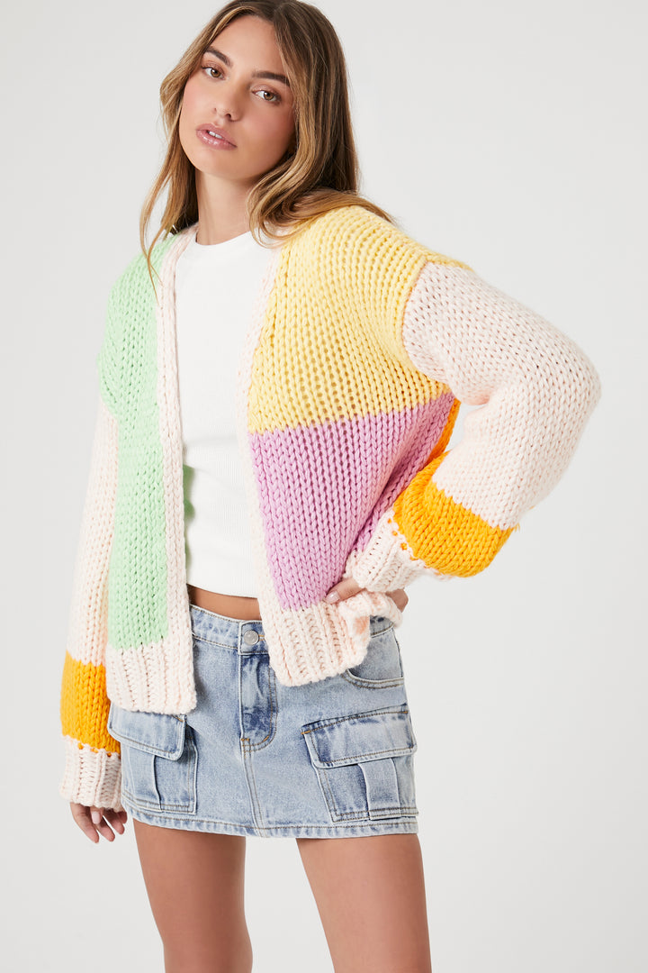 Colorblock Cardigan Sweater - Pink
