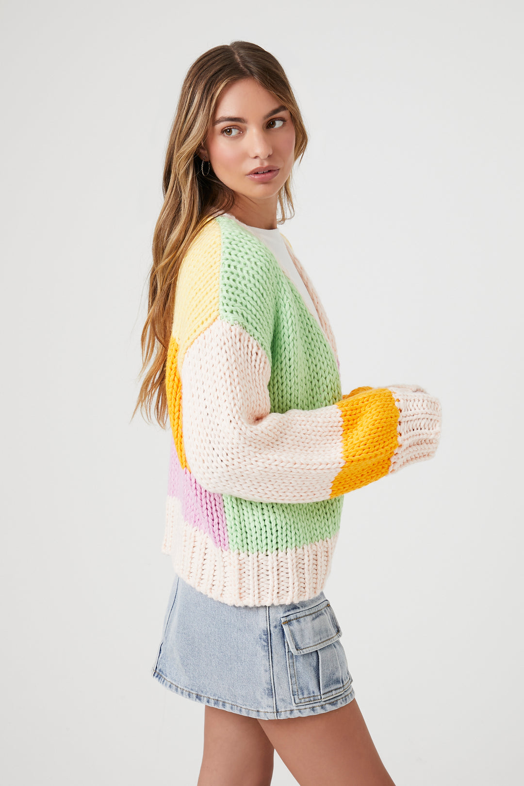 Colorblock Cardigan Sweater - Pink