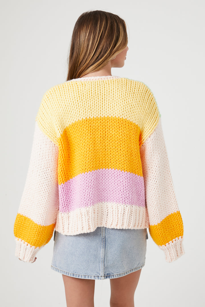 Colorblock Cardigan Sweater - Pink