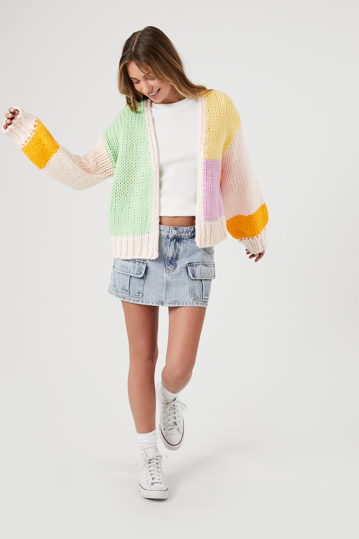 Colorblock Cardigan Sweater - Pink