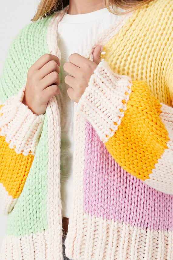 Colorblock Cardigan Sweater - Pink