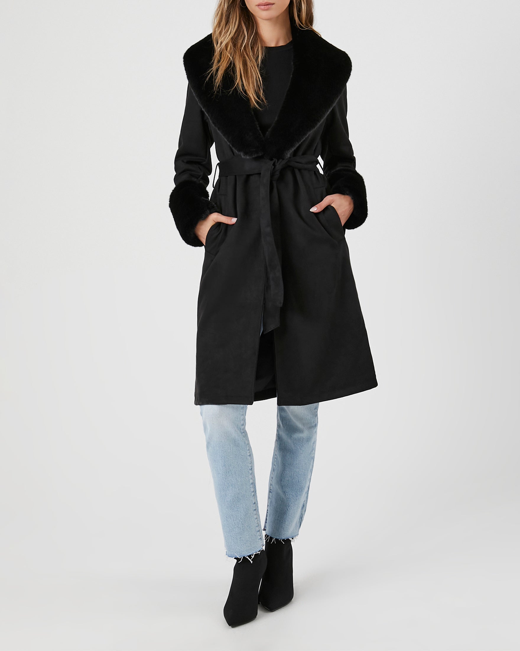 エピヌfeminine fur collar long coat（black） Ladies Diana Fur Collar Coat - Black – Edgars