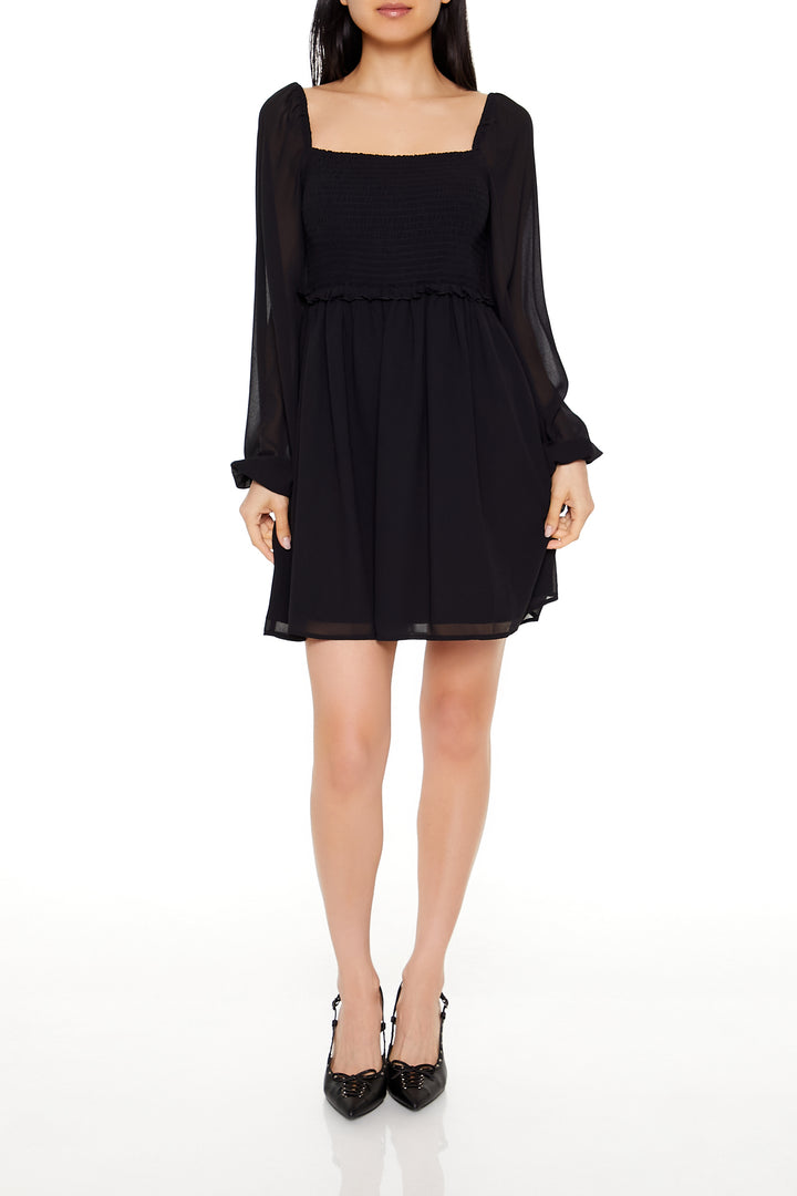 Long Sleeve Mini Dress - Black