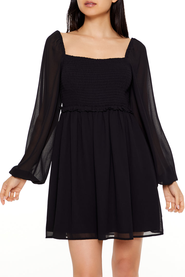 Long Sleeve Mini Dress - Black