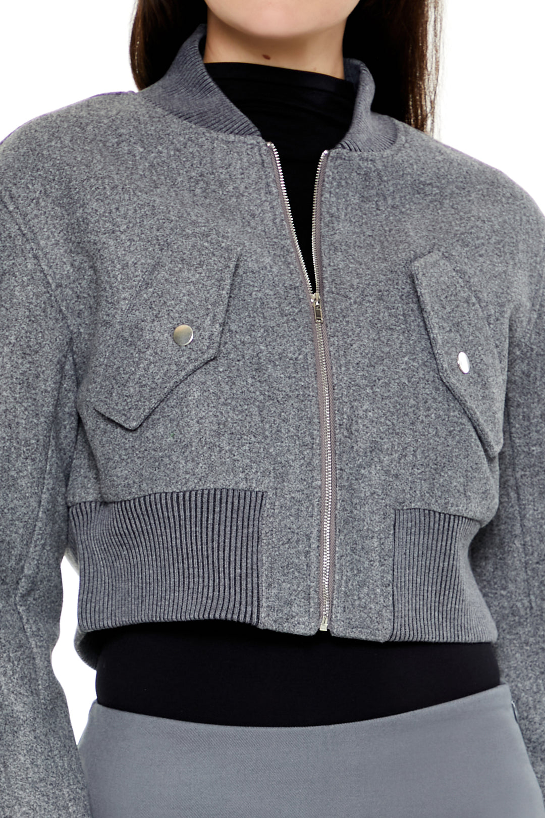Cropped Bomber Jacket - Dark Grey