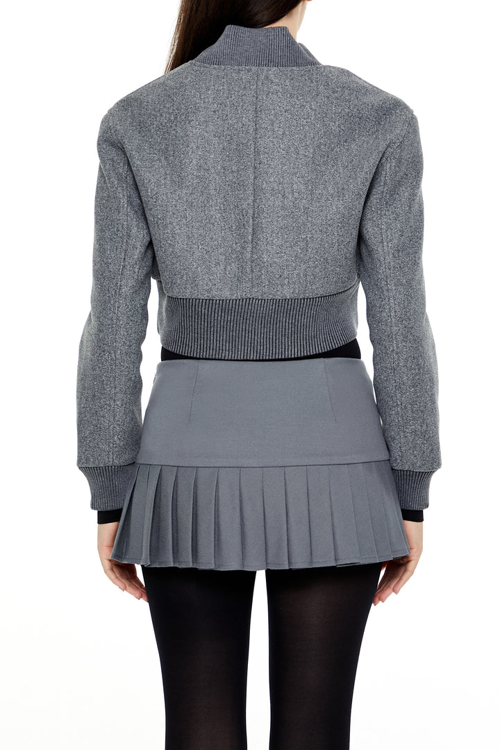 Cropped Bomber Jacket - Dark Grey