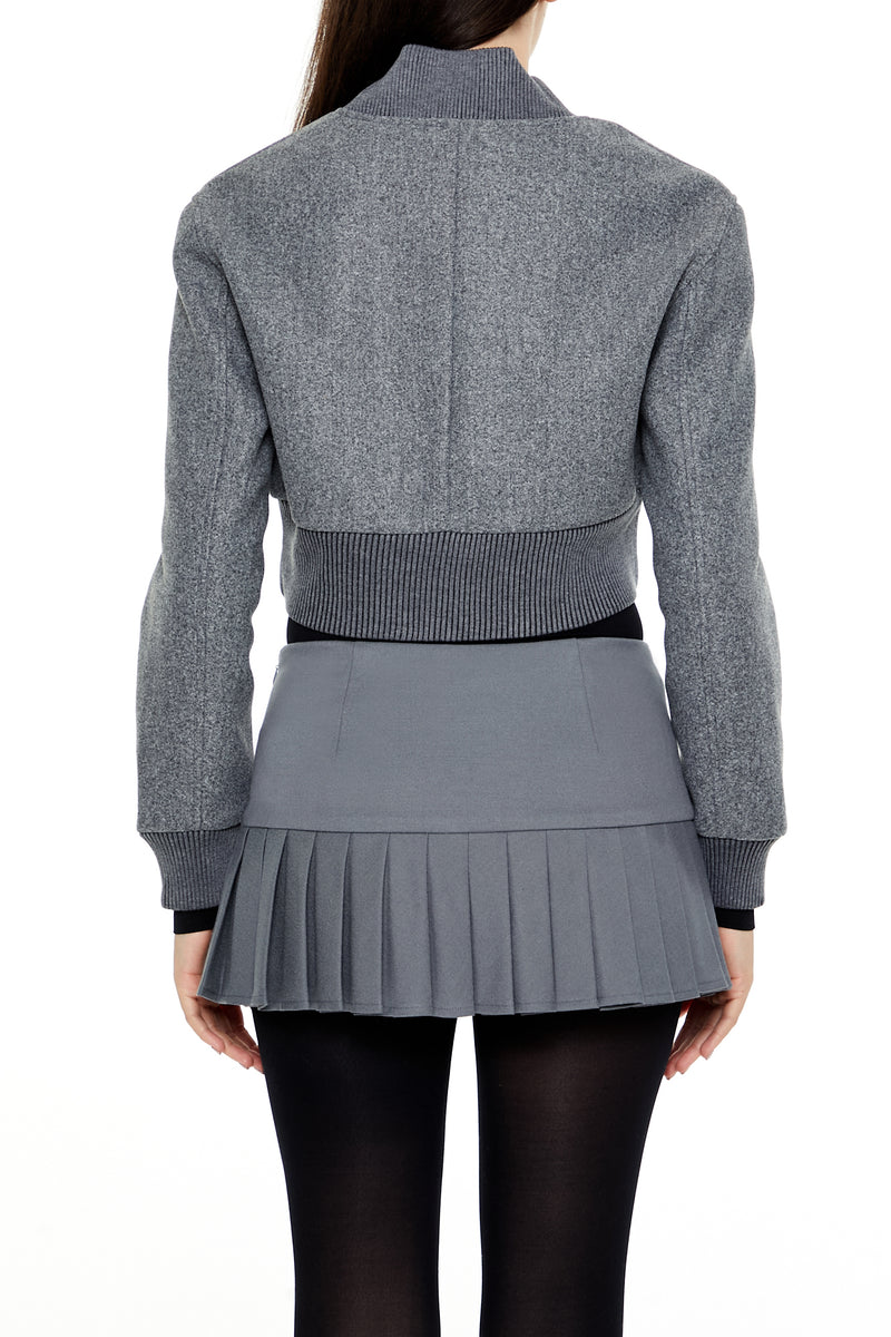 Cropped Bomber Jacket - Dark Grey