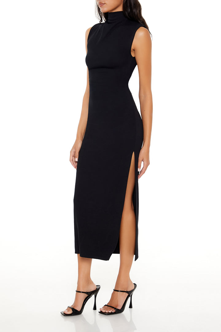Cap Sleeve Natural Waist Midi Dress - Black