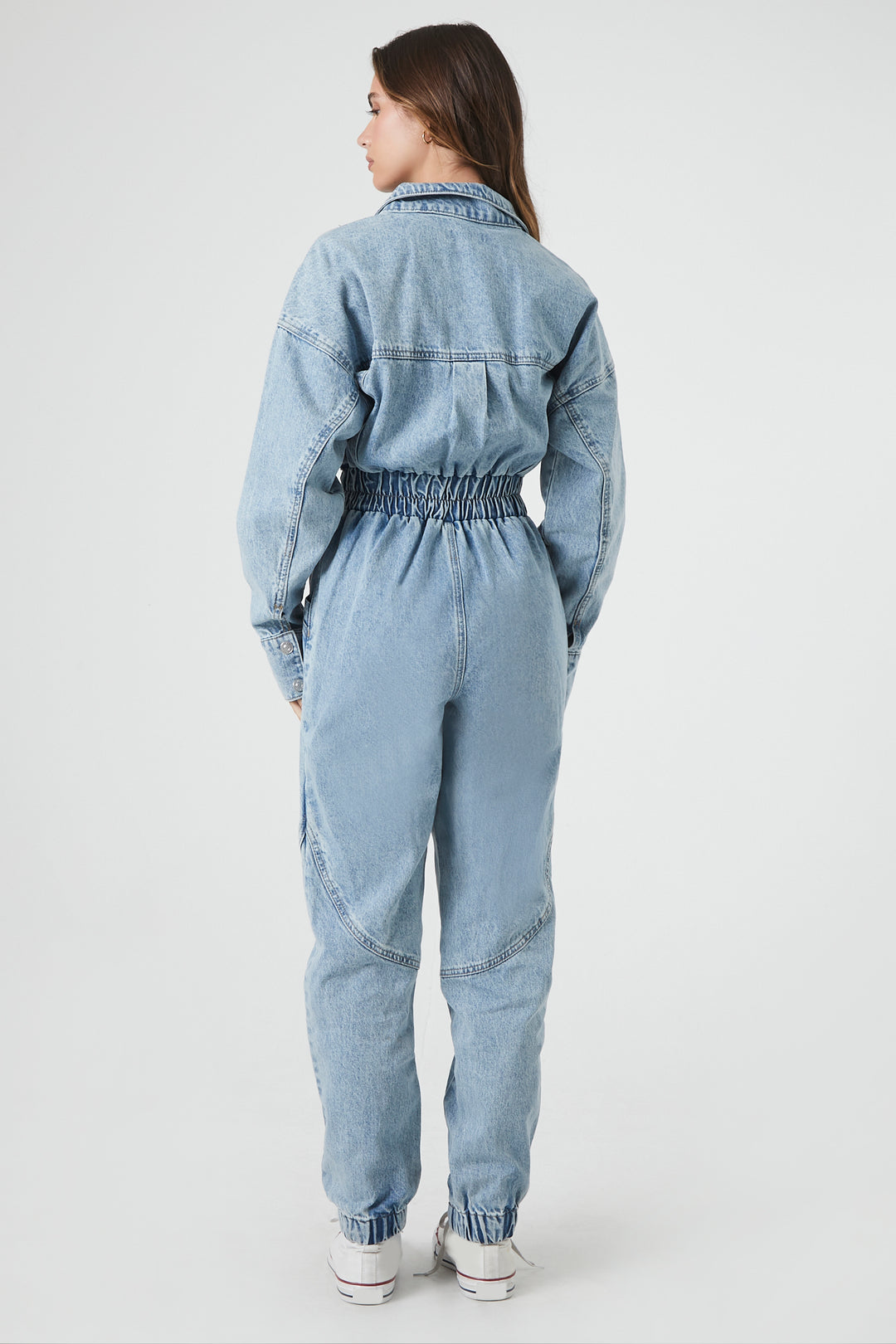 Long Sleeve Denim Jumpsuit - Mid Blue
