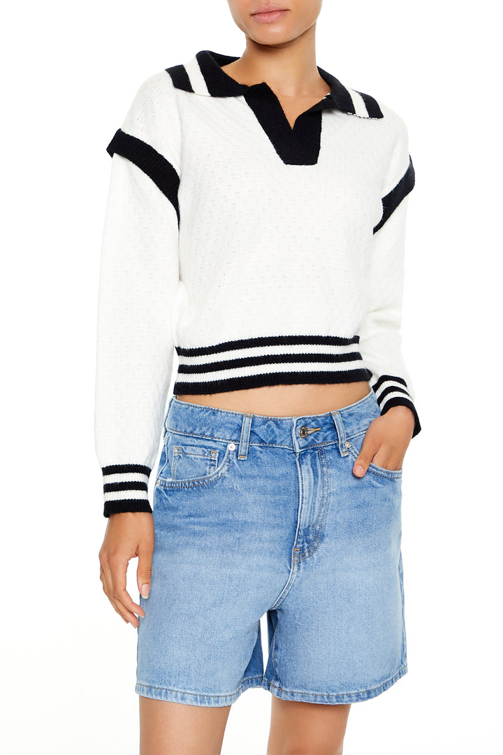Long Sleeve Sweater Top - White/Black