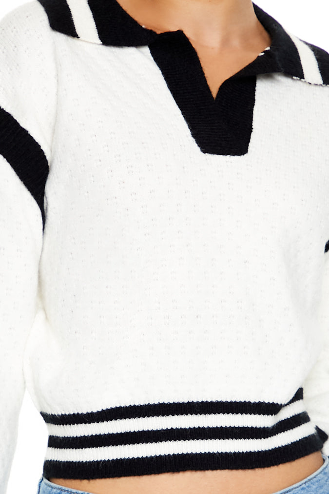 Long Sleeve Sweater Top - White/Black