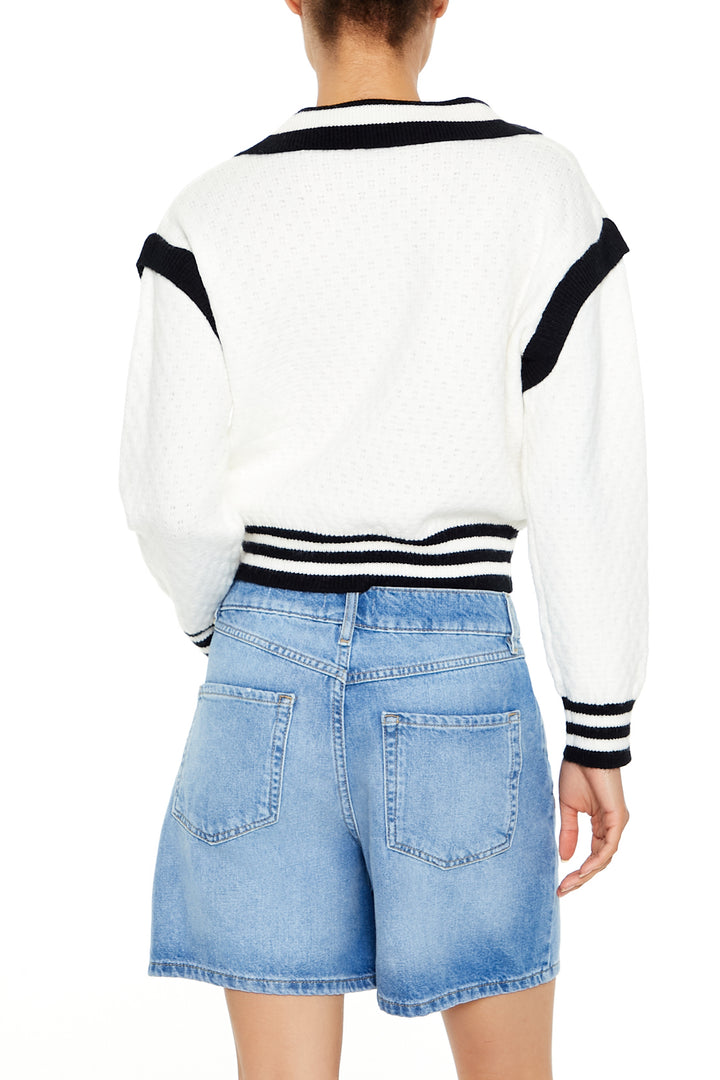 Long Sleeve Sweater Top - White/Black