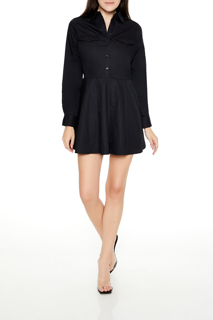 Natural Waist Mini Dress - Black
