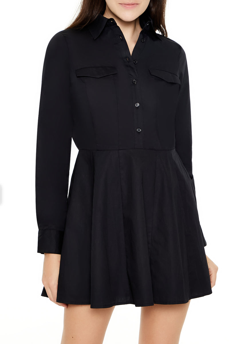 Natural Waist Mini Dress - Black