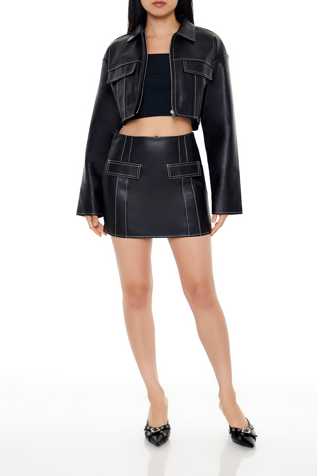Ladies Faux Leather Zip-Up Jacket - Black – Edgars