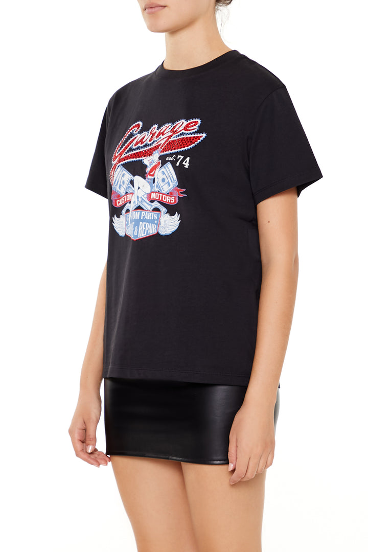 Studded Garage Oversized Graphic Tee - Black