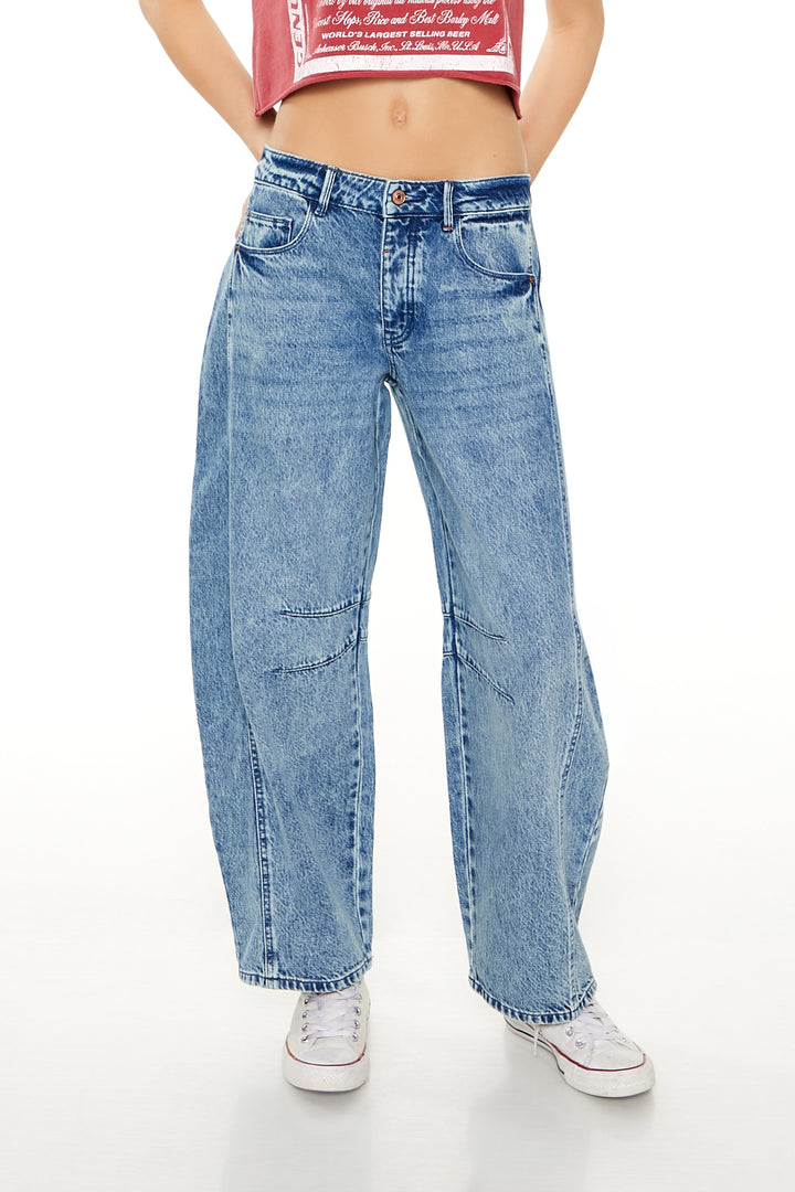Mid-Rise Baggy Barrel Jean - Mid Blue