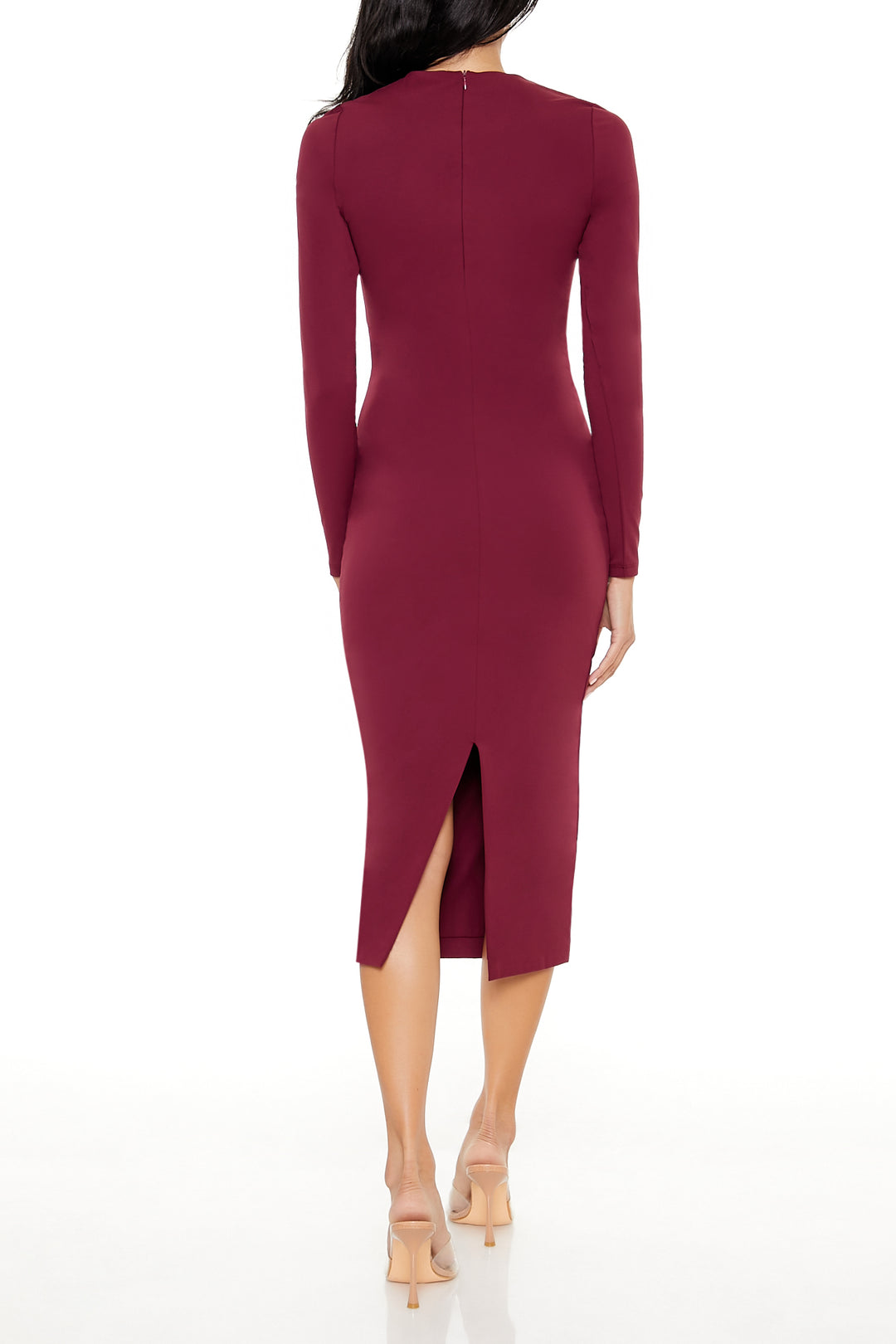 Long Sleeve Bodycon Midi Dress - Burgundy