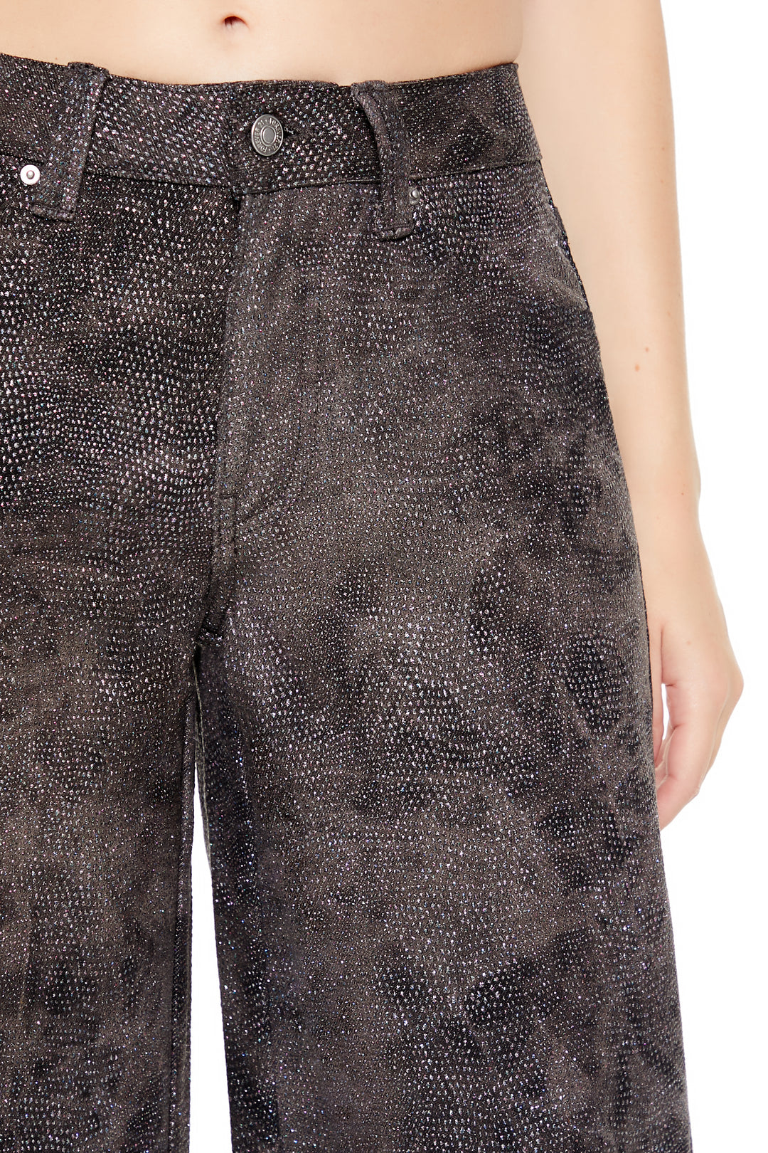Rhinestone Mid-Rise Cargo Pants - Brown