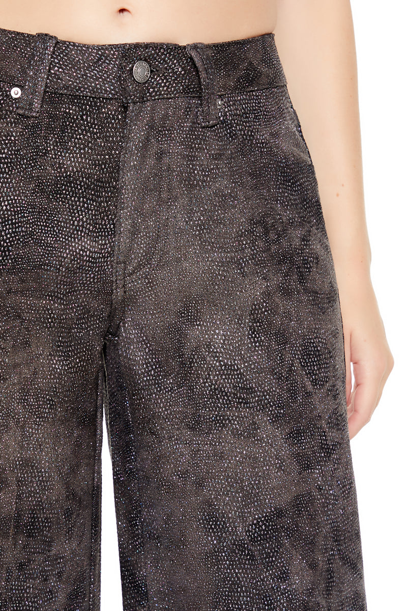 Rhinestone Mid-Rise Cargo Pants - Brown