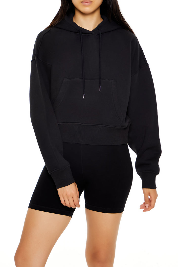 Fleece Drawstring Hoodie - Black