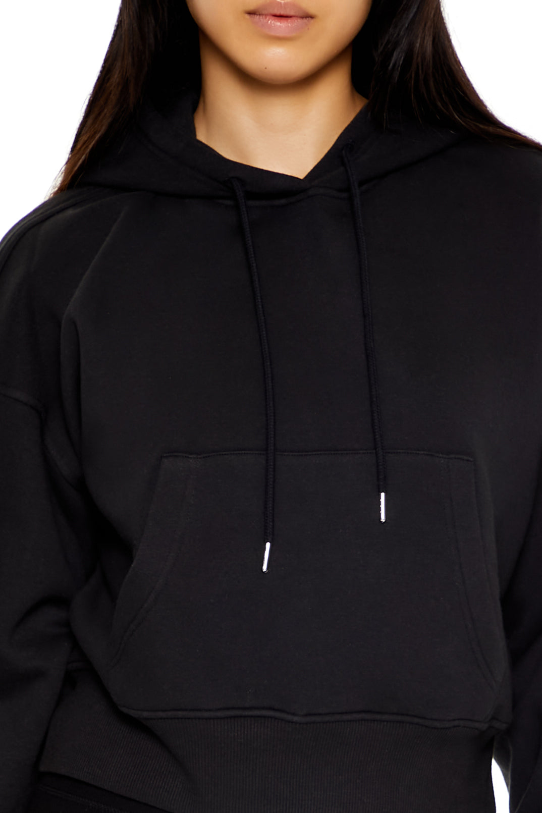 Fleece Drawstring Hoodie - Black