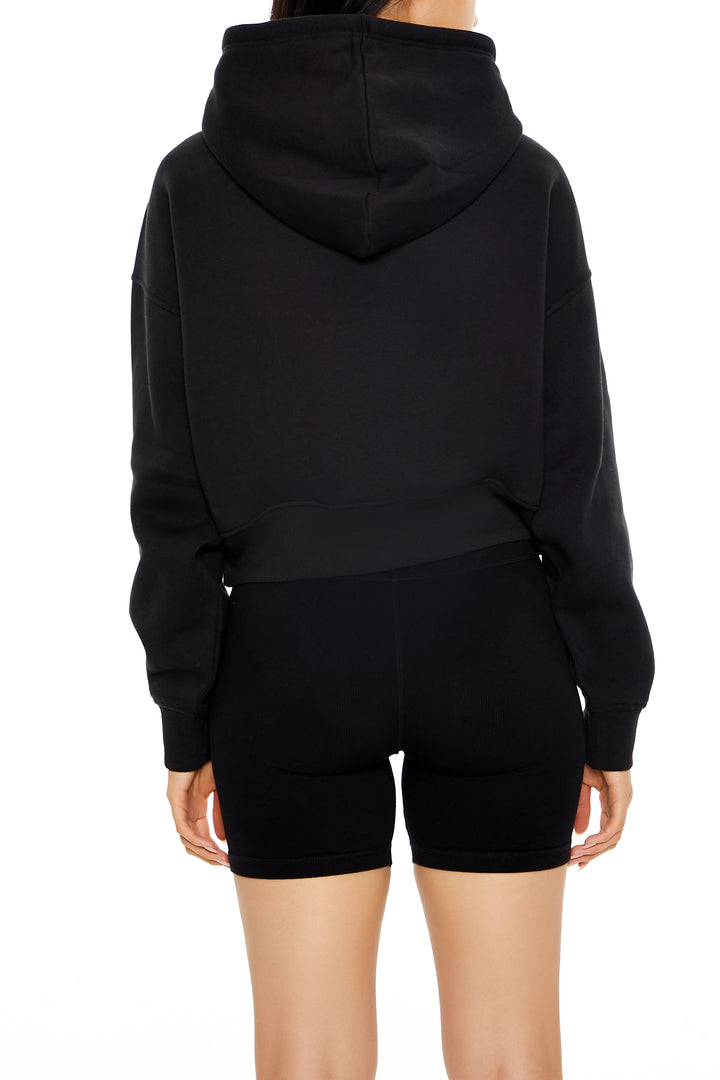 Fleece Drawstring Hoodie - Black