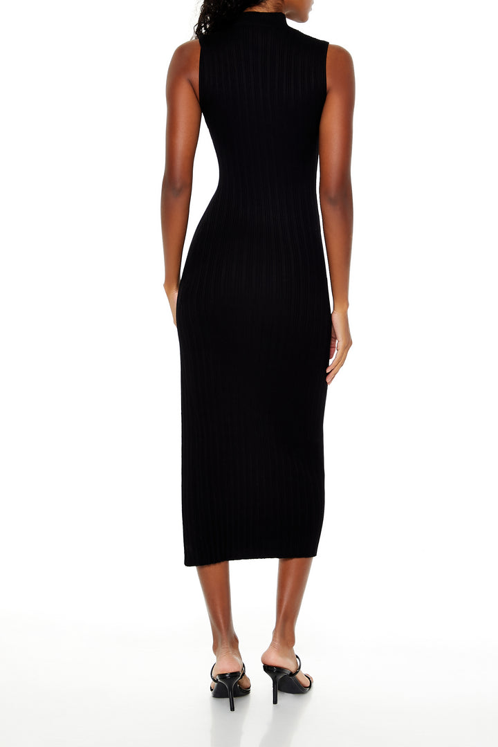 Mock Neck Midi Sweater Dress - Black