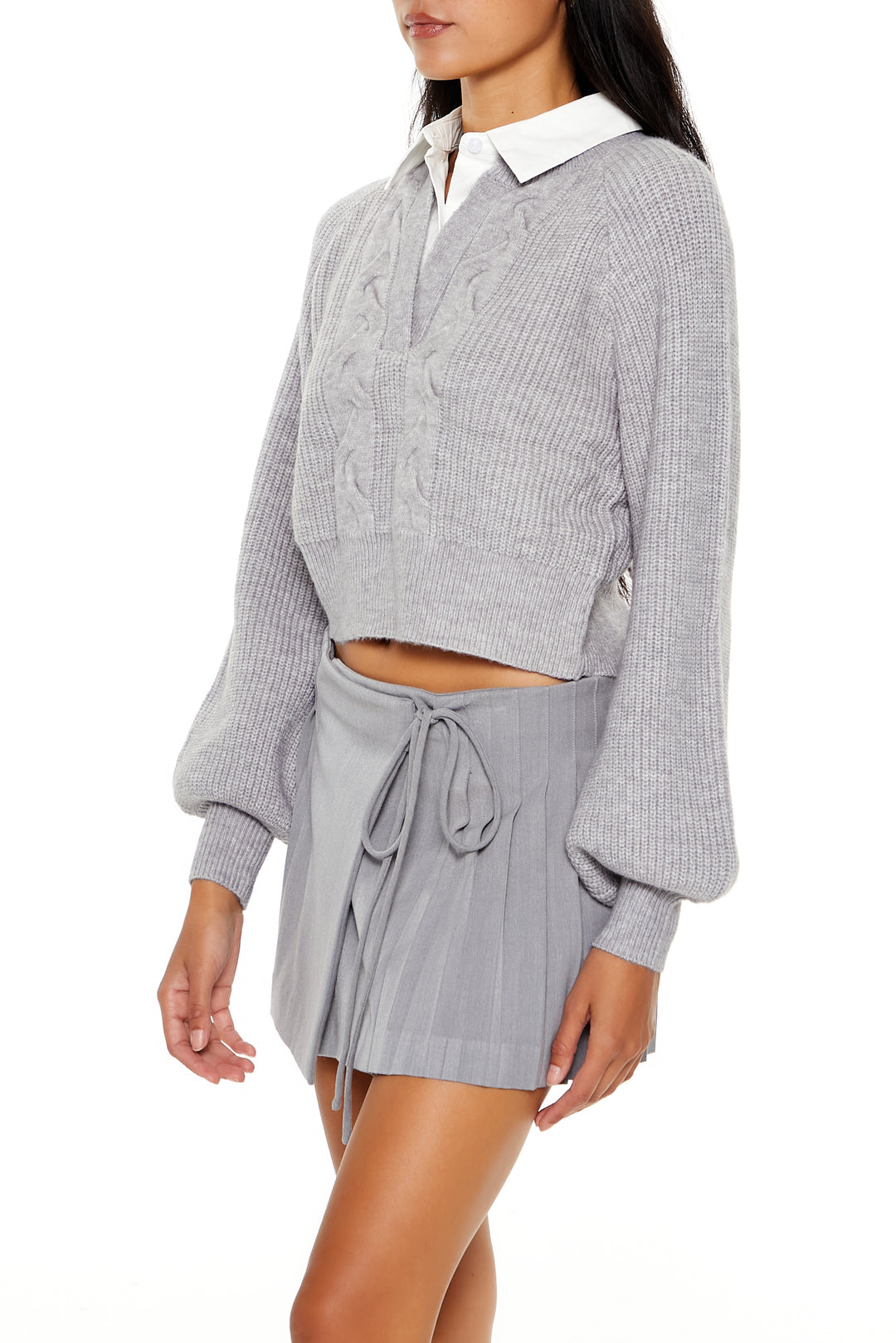 Cable Knit Combo Sweater - Grey