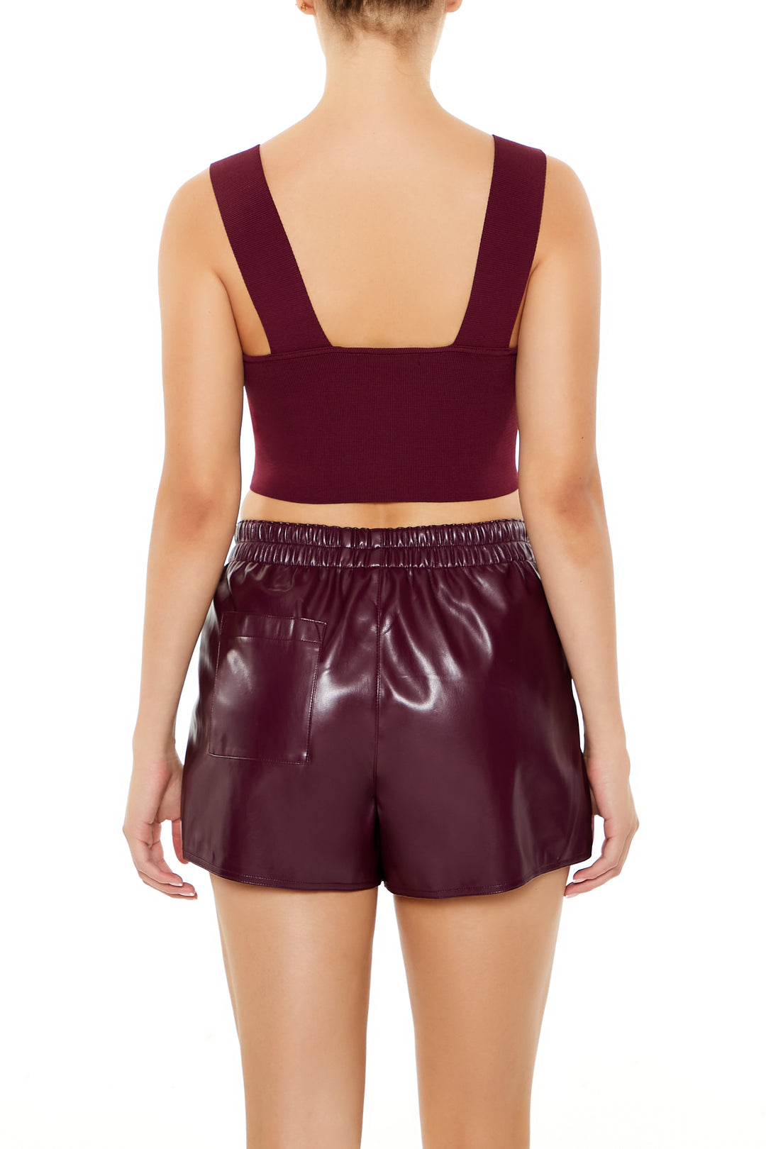 Sweater-Knit Super Cropped Top - Burgundy