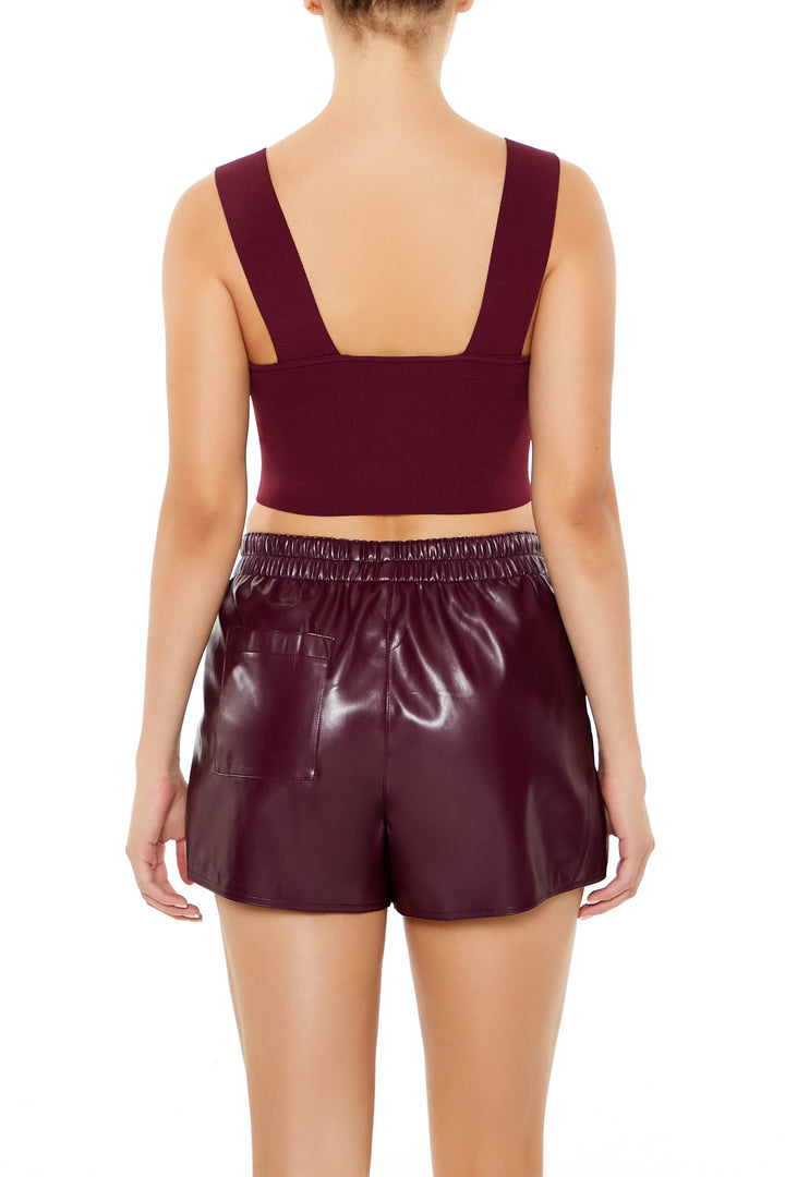 Sweater-Knit Super Cropped Top - Burgundy