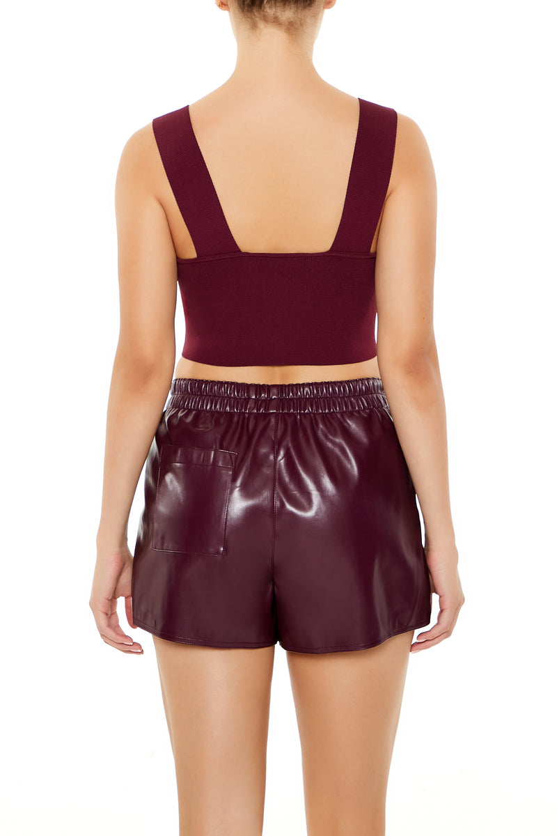 Sweater-Knit Super Cropped Top - Burgundy