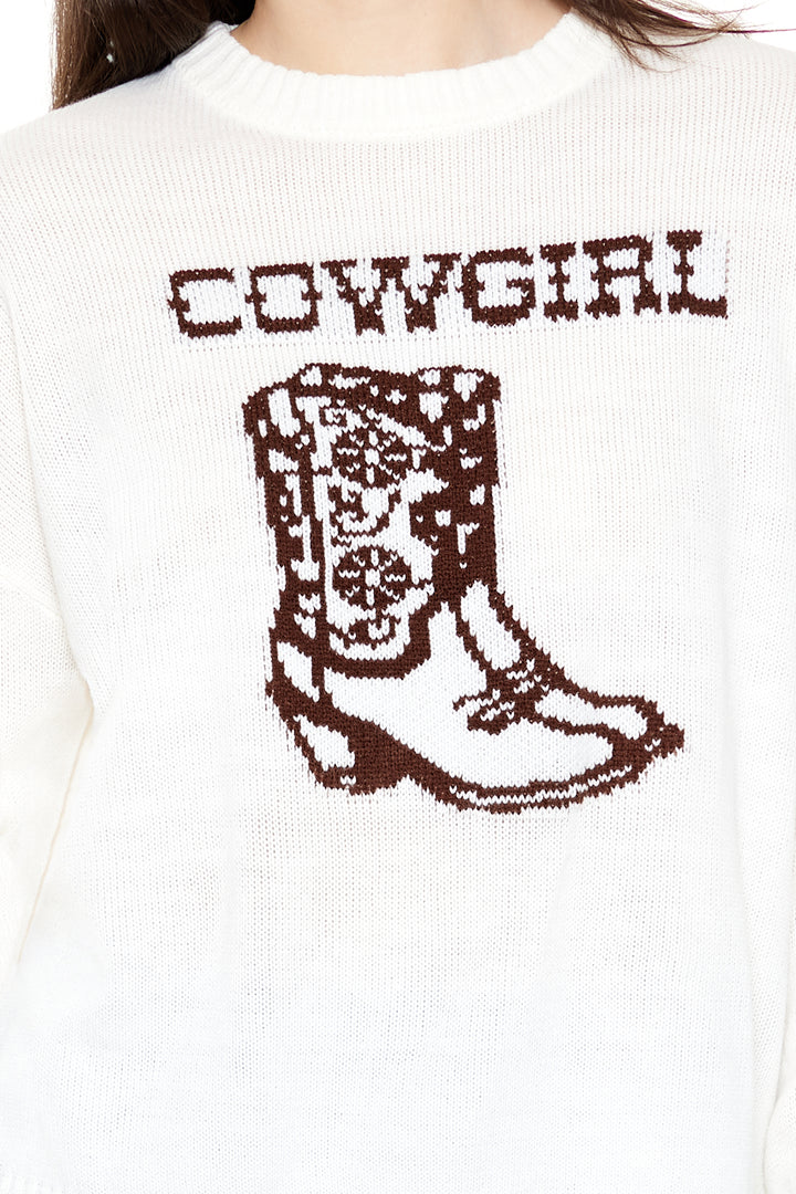 Cowgirl Graphic Sweater - White