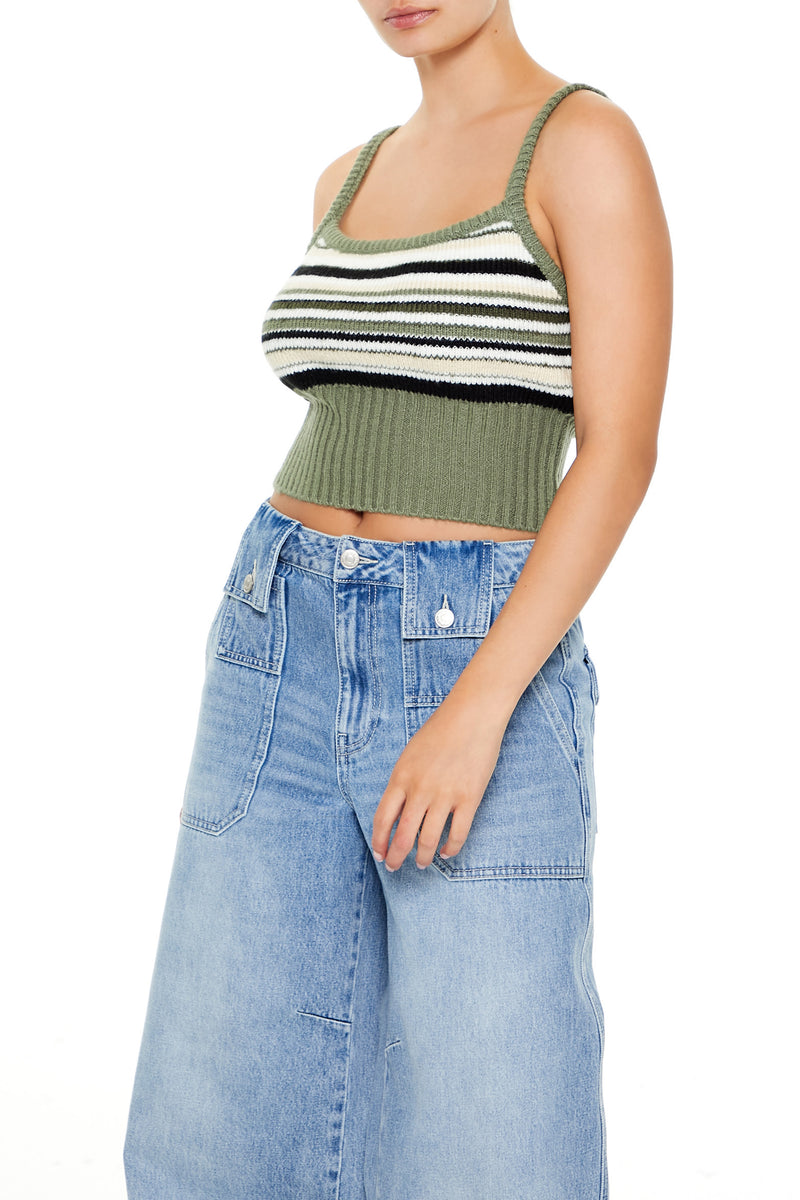 Striped Sweater-Knit Cami Top - Fatigue