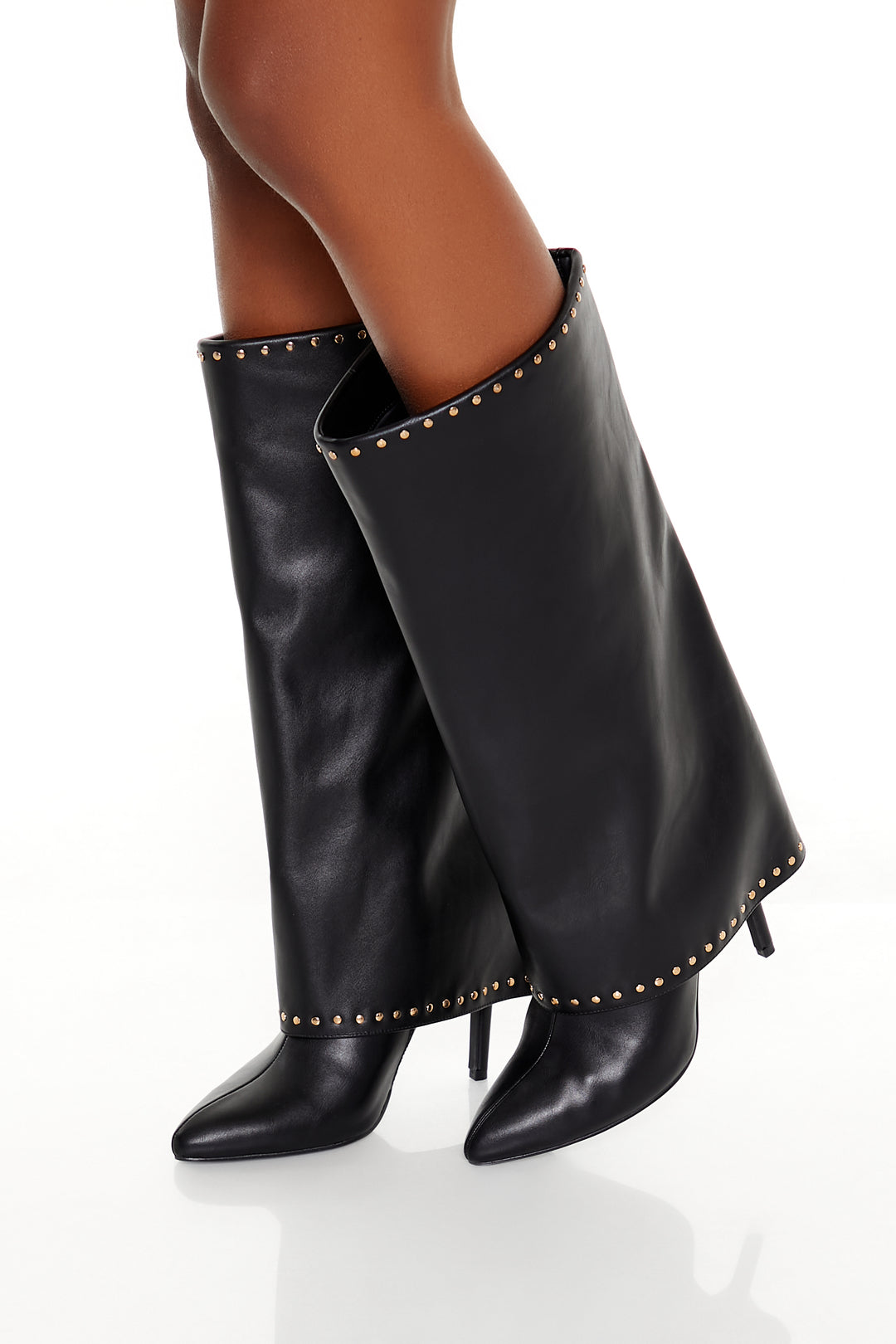 Studded Knee-High Overlay Boots - Black