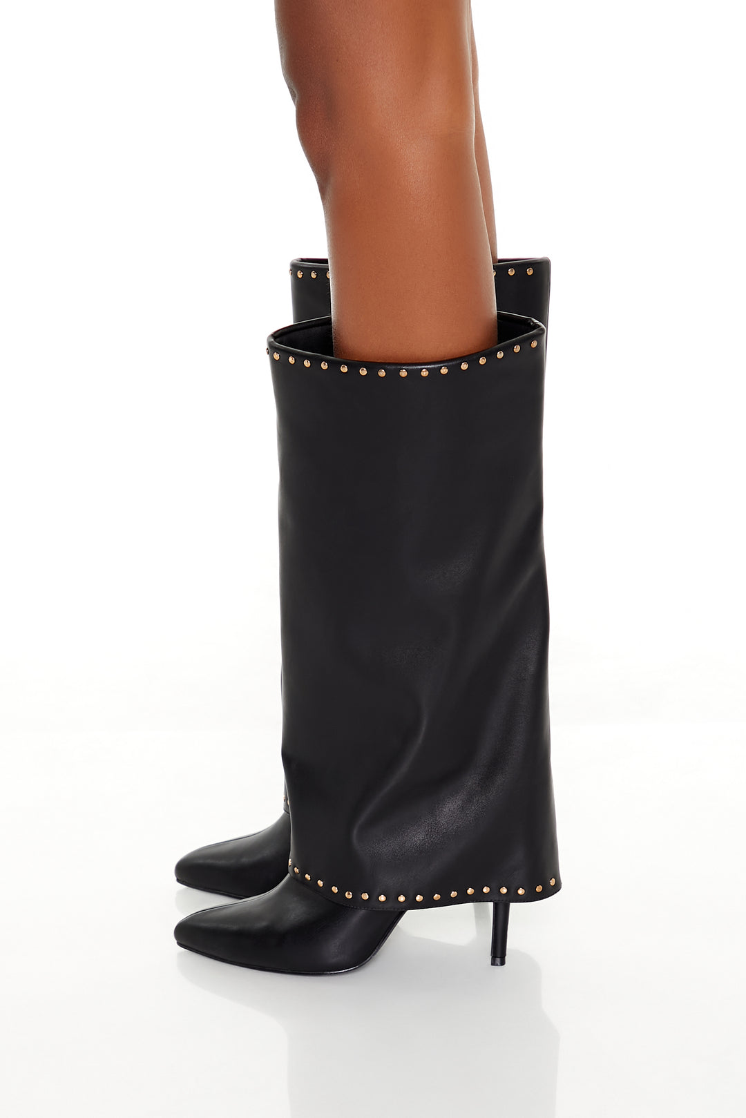 Studded Knee-High Overlay Boots - Black