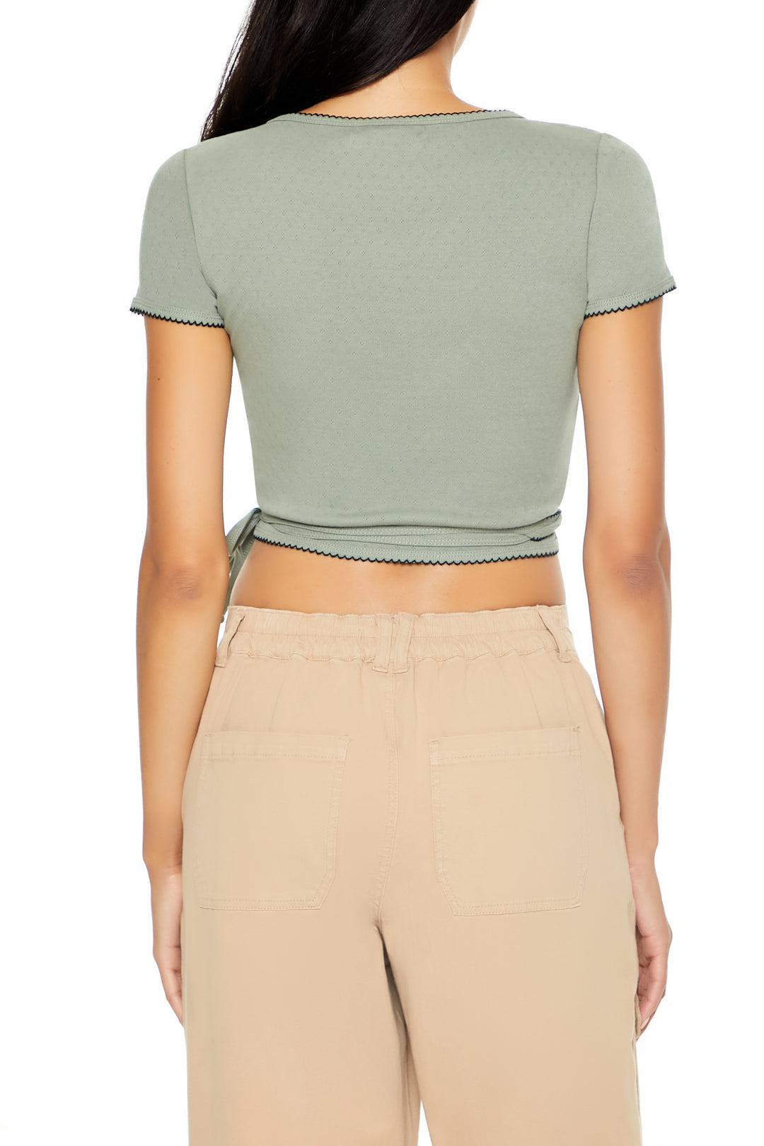 Short Sleeve Cropped Wrap Top - Fatigue