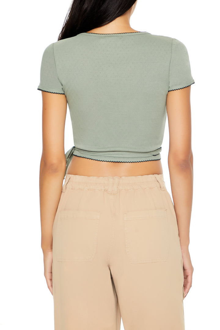 Short Sleeve Cropped Wrap Top - Fatigue