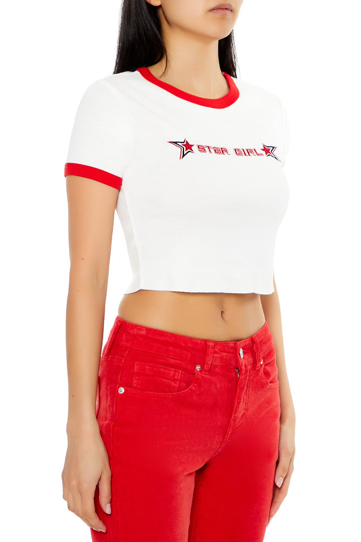 Star Girl Ringer Baby Tee - White