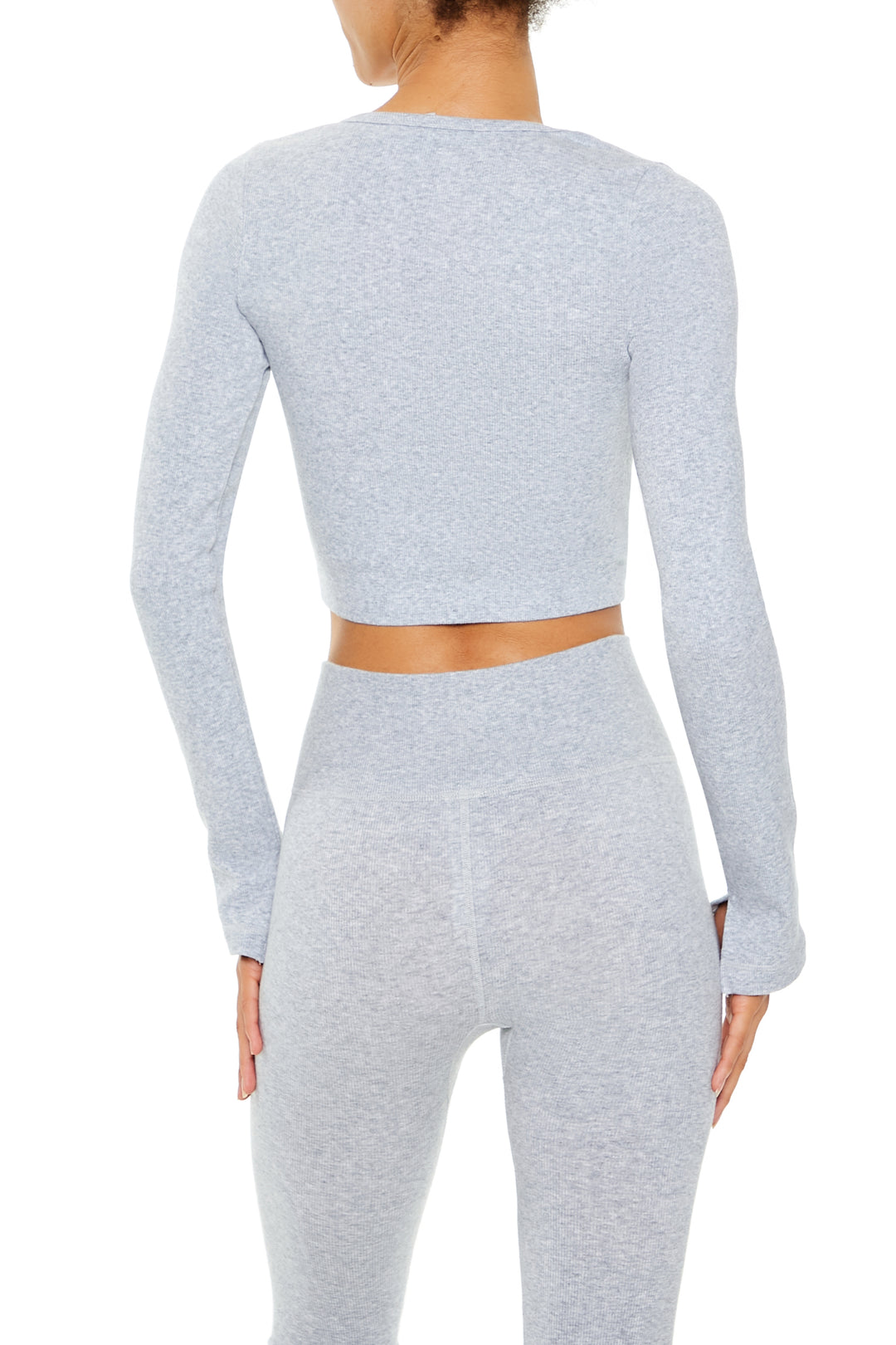 Long Sleeve Active Knit Crop Top - Grey