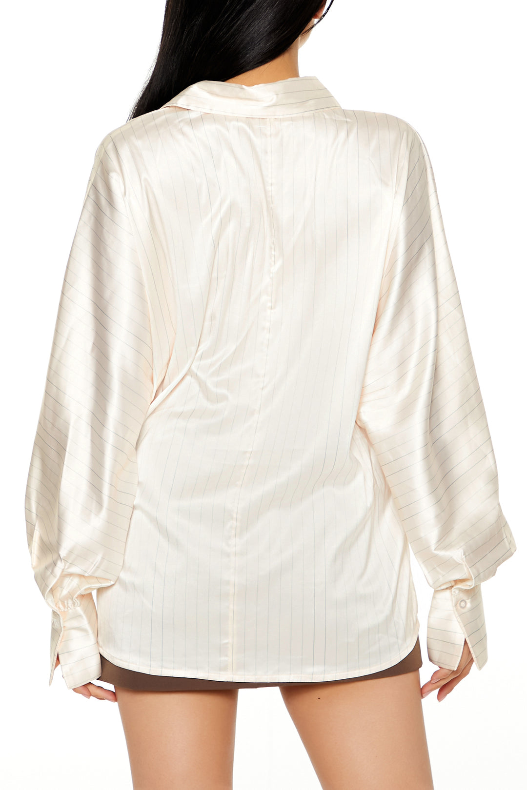 Long Sleeve Oversized Woven Button Down Top - Cream