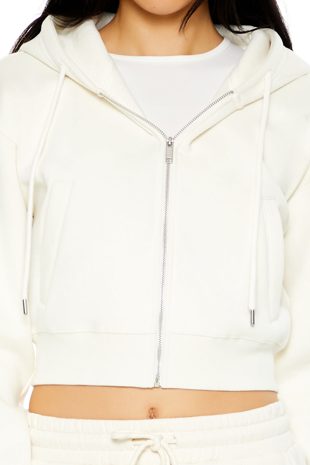 Long Sleeve Cropped Athletic Jacket - Cream