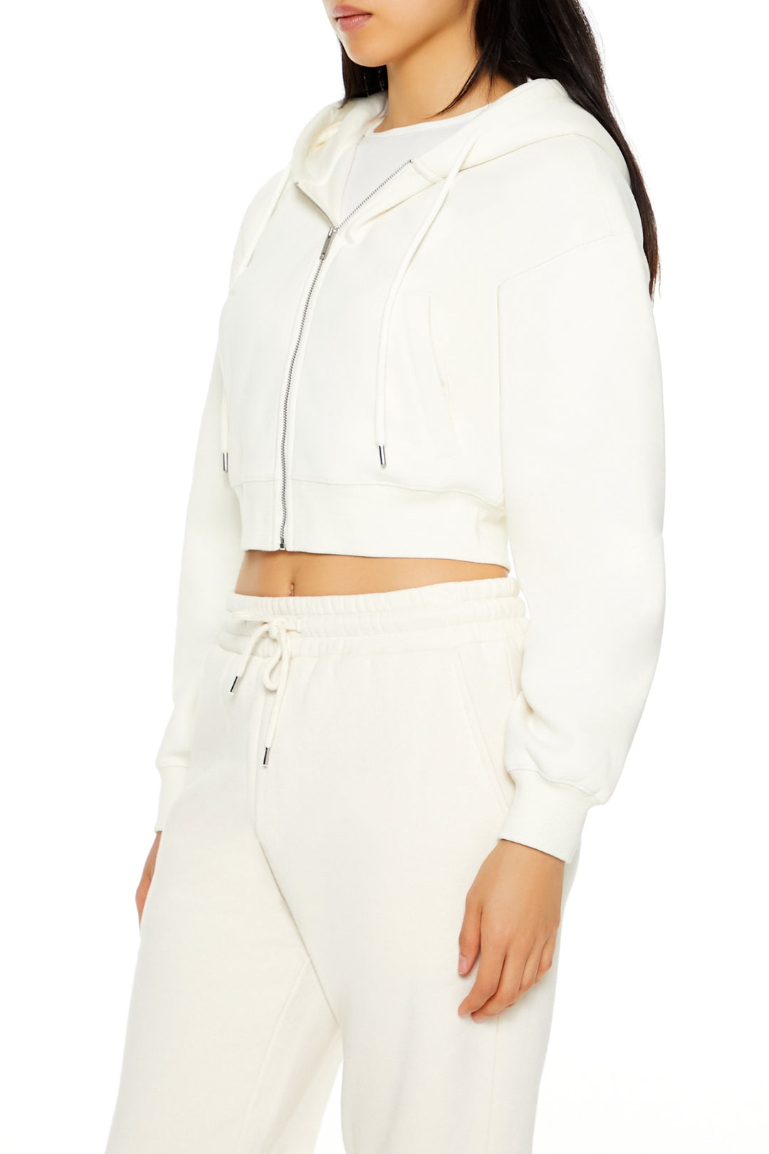 Long Sleeve Cropped Athletic Jacket - Cream