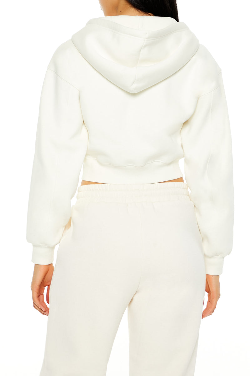 Long Sleeve Cropped Athletic Jacket - Cream