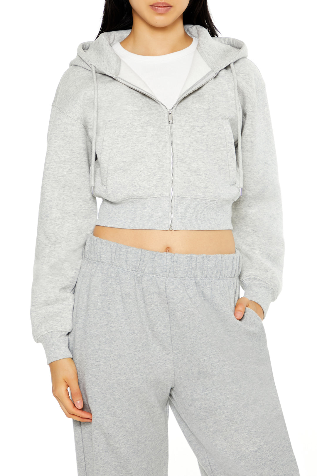 Long Sleeve Cropped Athletic Jacket - Grey