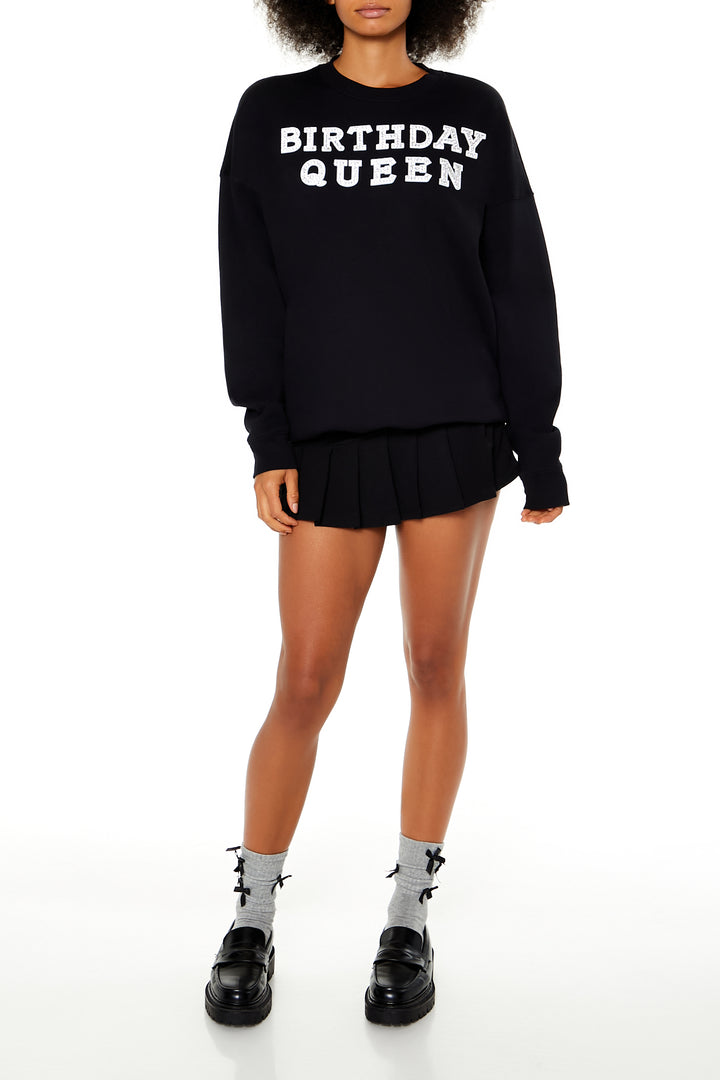 Birthday Queen Rhinestone Pullover - Black