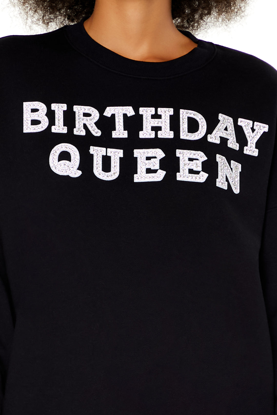 Birthday Queen Rhinestone Pullover - Black