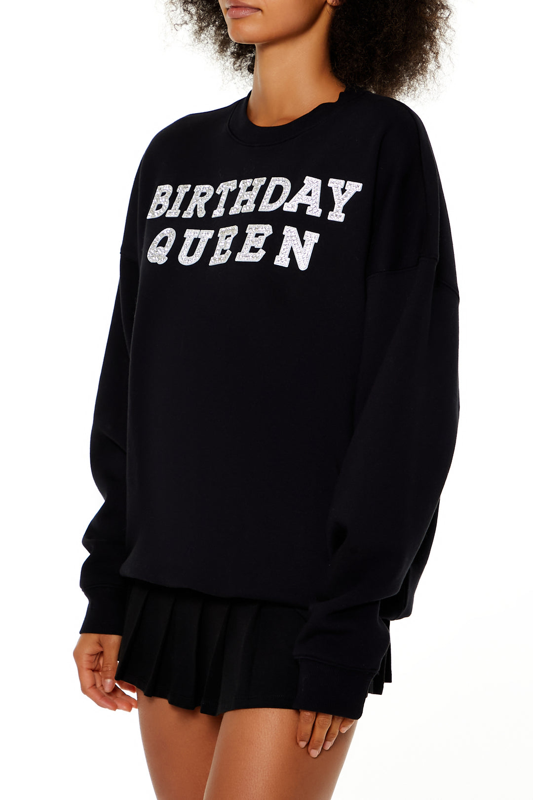 Birthday Queen Rhinestone Pullover - Black