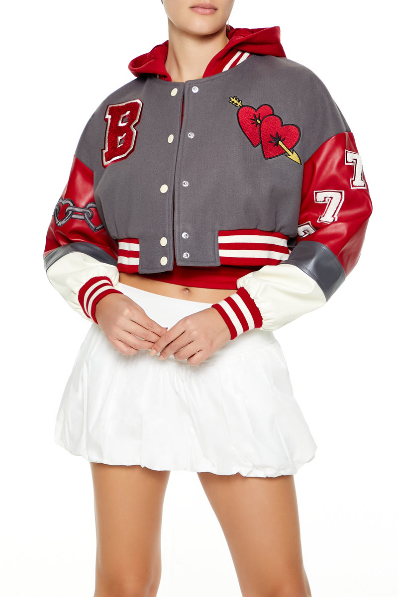 Croppped Varsity Jacket - Grey